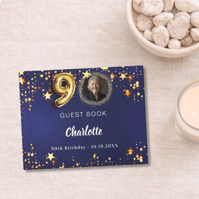 Livre D'or 90e anniversaire marine bleu or étoiles photo (Créateur téléchargé)