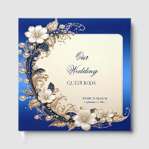 Livre d'or à embellissement floral bleu blanc