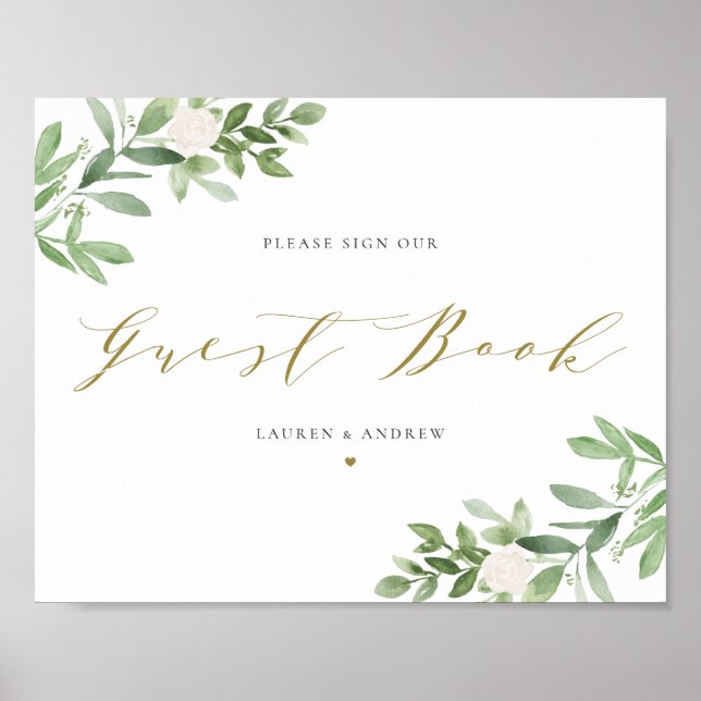 Livre d'or à fleurs verdure et blanches aquarelle (Devant)