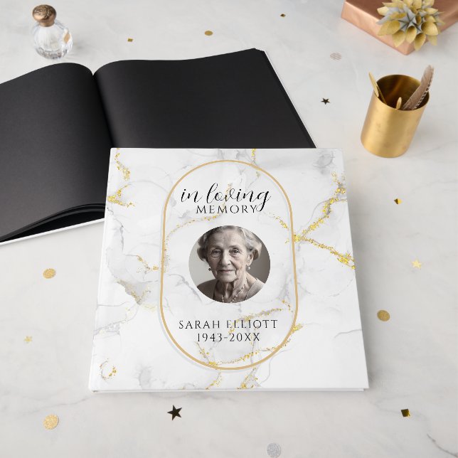 Livre D'or À la Mémoire tendre avec Photo | marbre  (Recto ouvert)