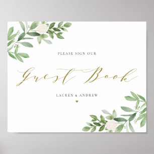 Livre d'or à motif d'aquarelle de verdure et de fl