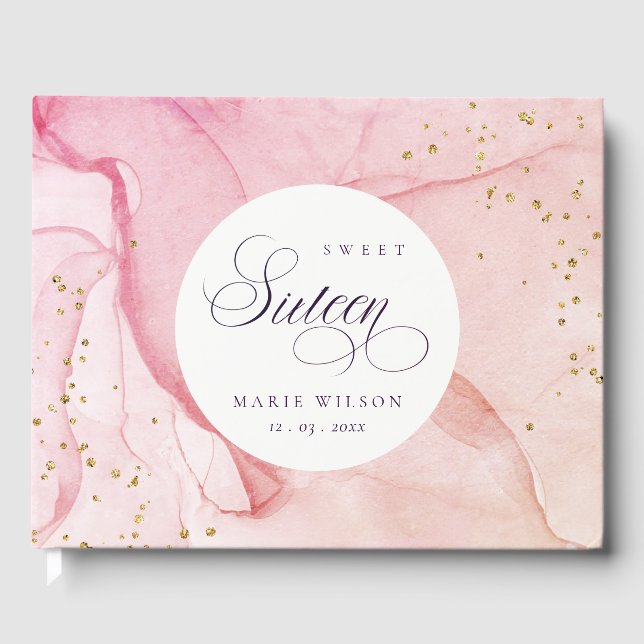 Livre D'or Abstrait Pastel rose pourpre doux 16 Anniversaire (Recto)