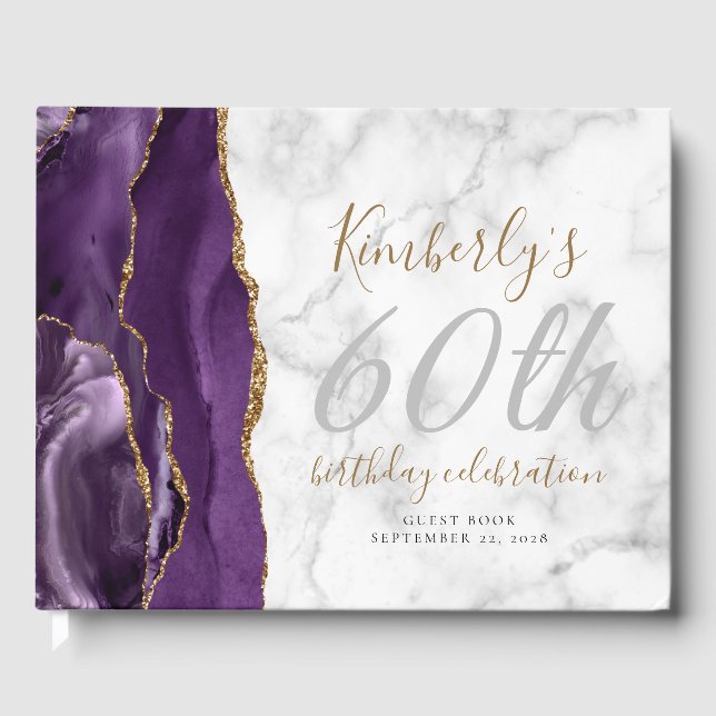 Livre D'or Agate moderne violet or Script Marbre Anniversaire (Recto)