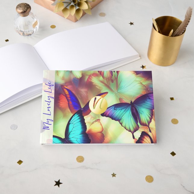 Livre D'or Album pour monogramme à huile papillon (Recto ouvert)