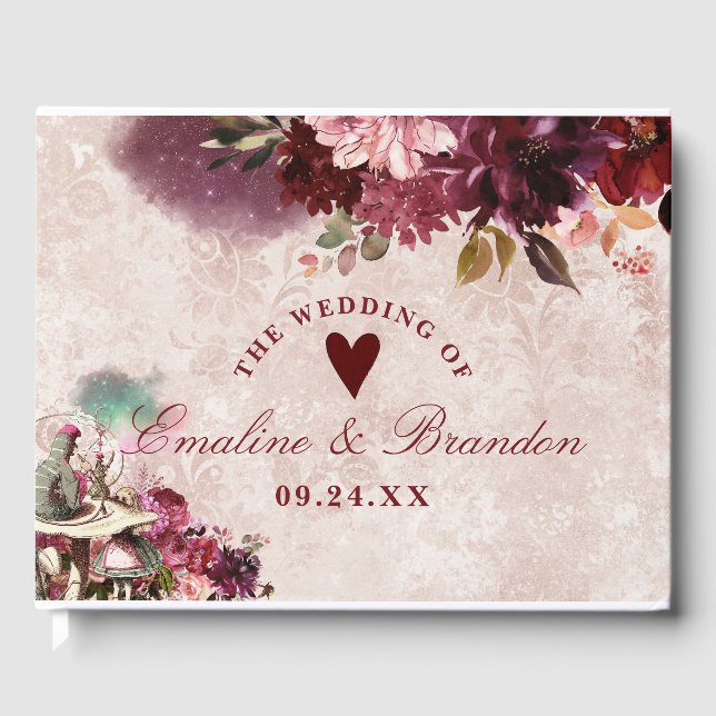 Livre D'or Alice au pays des merveilles Élégant Mariage flora (Recto)