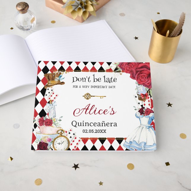 Livre D'or Alice in Wonderland Quinceanera Birthday Bridal  (Recto ouvert)