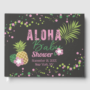 Livre D'or Aloha Bébé rose et vert Baby shower tropical fille