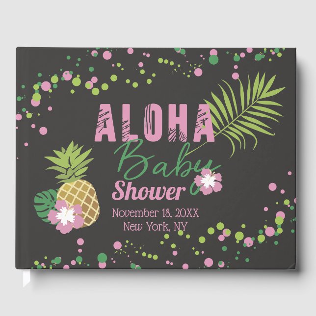 Livre D'or Aloha Bébé rose et vert Baby shower tropical fille (Recto)