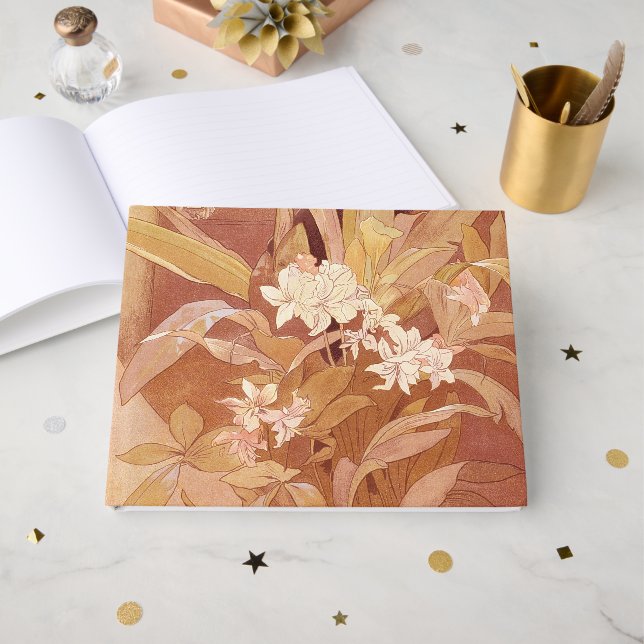 Livre D'or Alphonse Mucha Art Nouveau Détail floral (Recto ouvert)