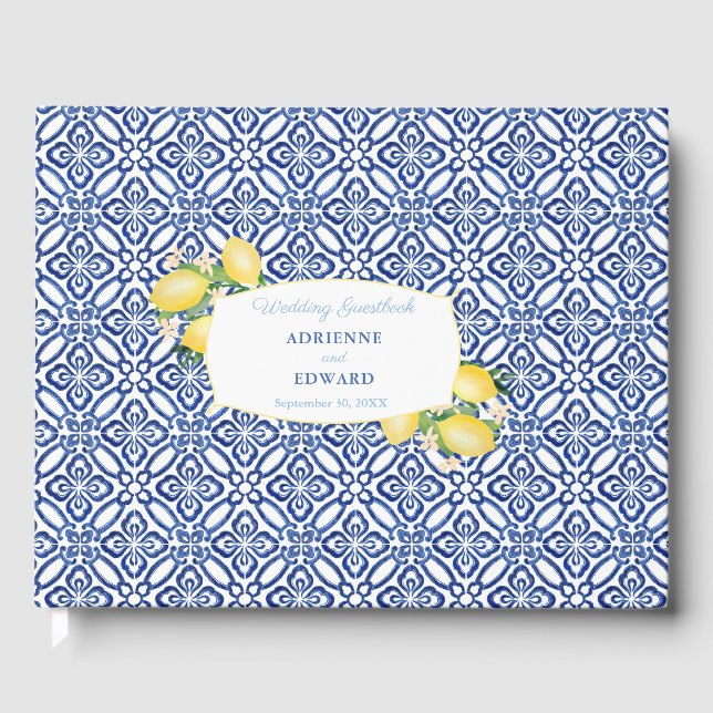Livre D'or Amalfi Lemons Méditerranéen Carreaux Bleus Mariage (Recto)