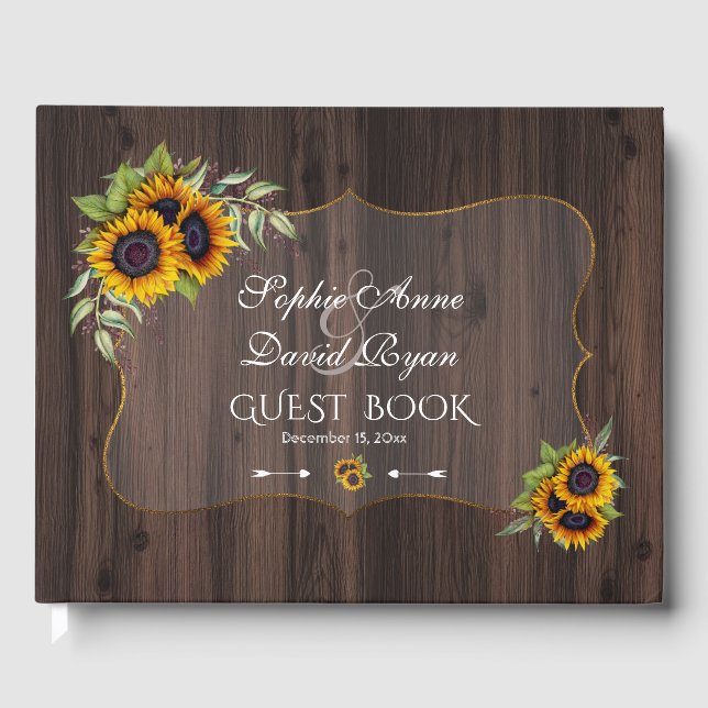 Livre D'or Ambiance romantique Sunflower Mariage en bois (Recto)