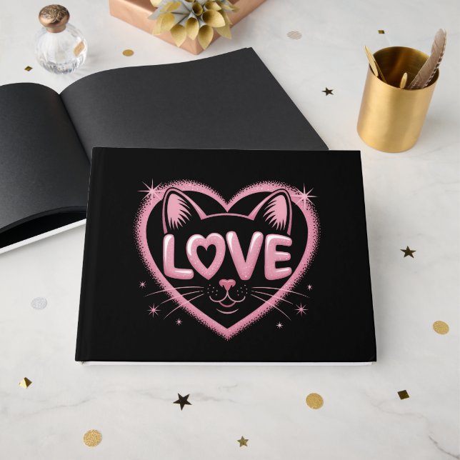 Livre D'or Amour de chat scintillant (Recto ouvert)