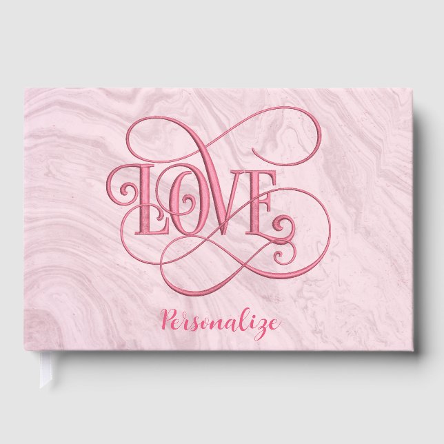 Livre D'or Amour Romantique en marbre rose Swirl élégant (Recto)
