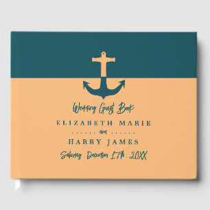 Livre D'or Ancre nautique - Bleu corail - Mariage plage