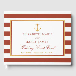 Livre D'or Ancre or nautique, brique rouge et Mariage or