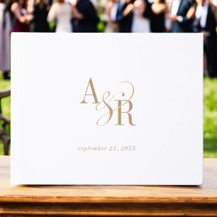 Livre D'or ANDREA Gold White Élégant Mariage classique formel