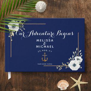 Livre D'or Anémones blancs ⚓️ Marine Bleu Mariage nautique