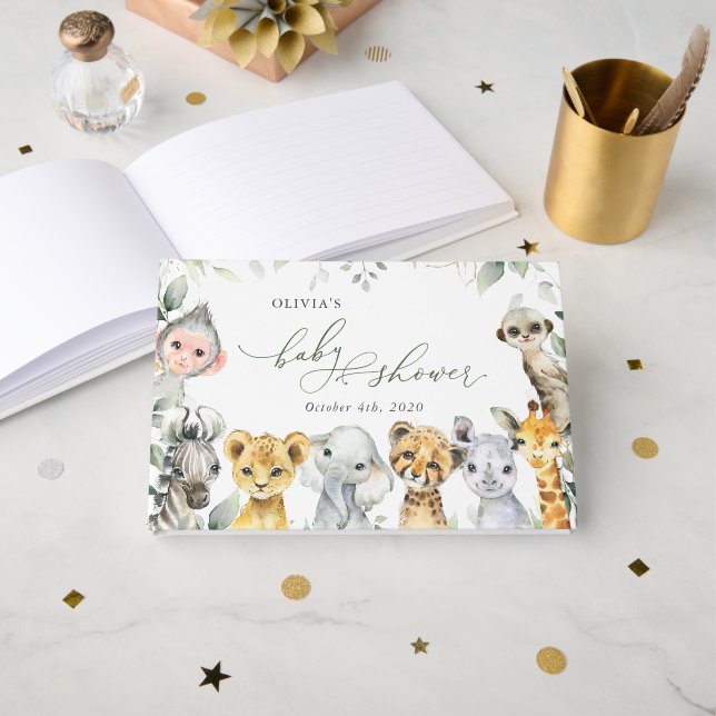 Livre D'or Animaux de la jungle, Safari, Un sauvage, Baby sho (Recto ouvert)