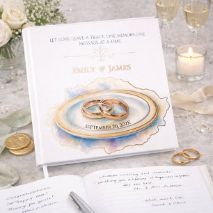 Livre D'or Anneaux de mariage élégants à l'aquarelle avec ros