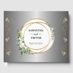 Livre D'or Anneaux d'or doré et feuillage botanique