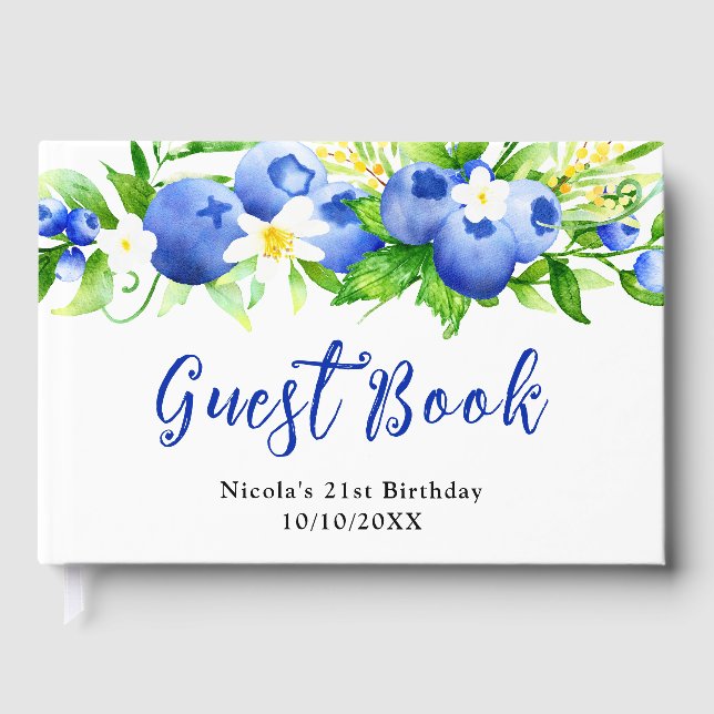 Livre D'or Anniversaire aux bleuets et feuillage (Recto)