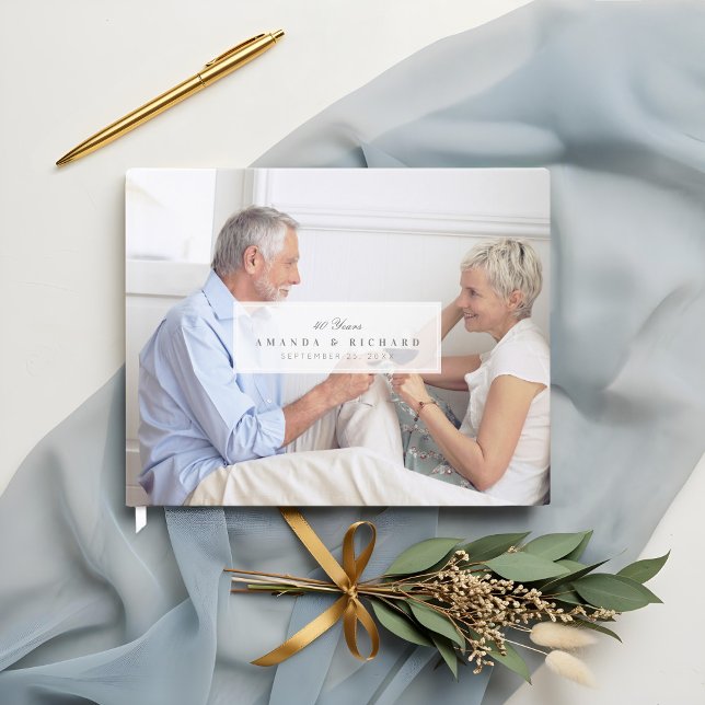Livre D'or Anniversaire de la plaque signalétique de fond bla (Full Photo White Fade Nameplate Anniversary Guest Book)