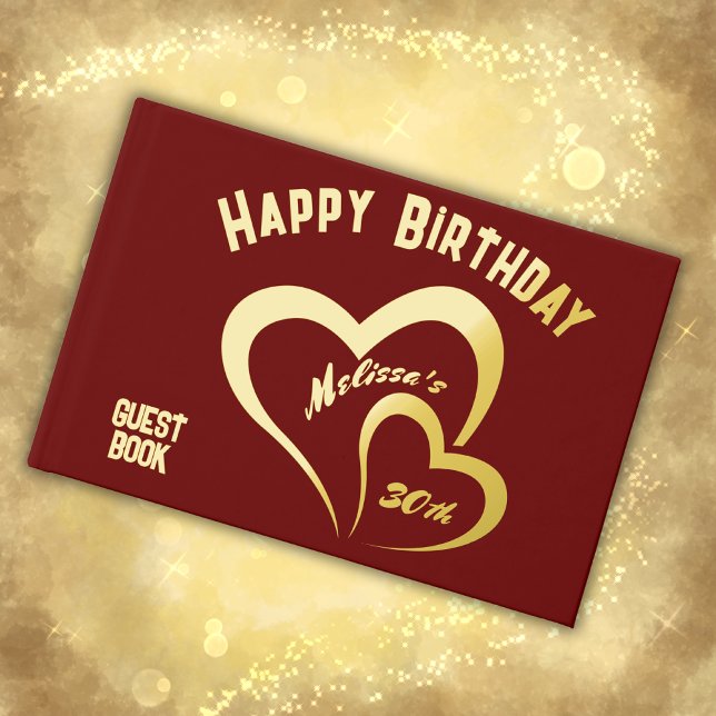 Livre D'or Anniversaire d'or moderne sur Maroon Rec Monogramm (Créateur téléchargé)