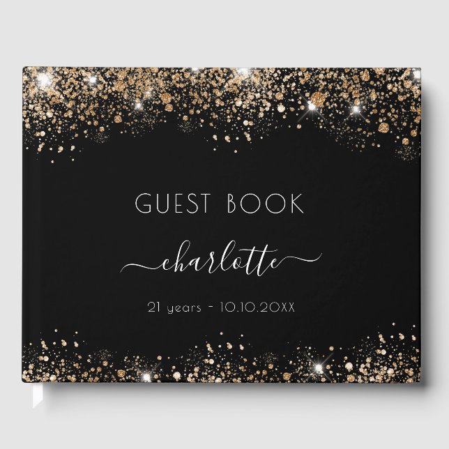 Livre D'or Anniversaire noir or parties scintillant scintille (Recto)