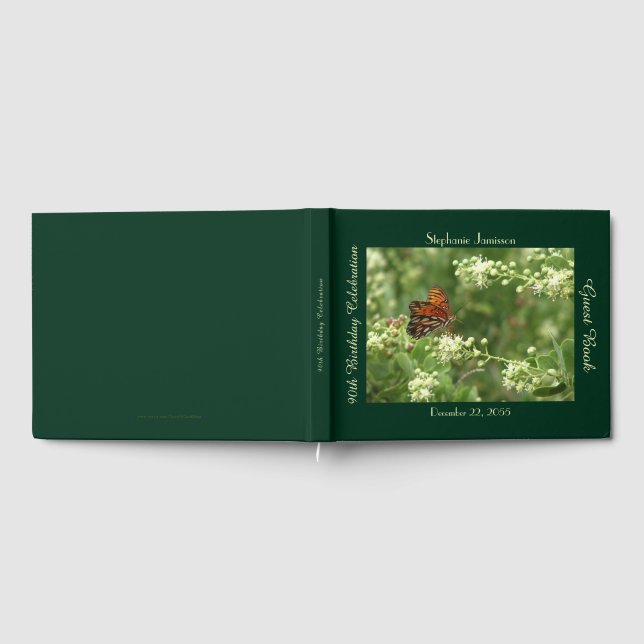 Livre D'or Anniversaire, Nom, Papillon orange, Vert (Complet)