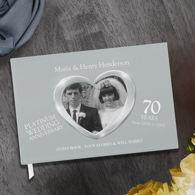 Livre D'or Anniversaire platine mariage coeur photo 70 ans (Créateur téléchargé)
