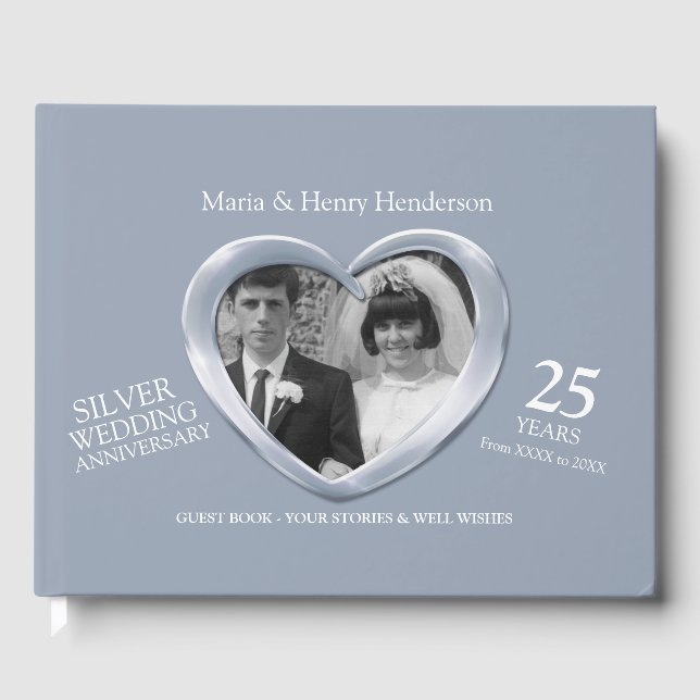 Livre D'or Anniversaire Silver Coeurs photo mariage 25 ans (Recto)