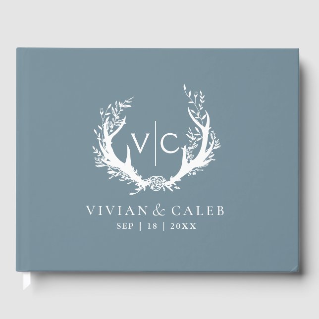 Livre D'or Antlers rustiques avec couronne fleurie | MARIAGE (Recto)