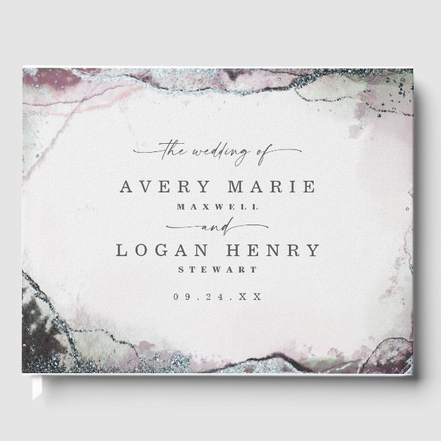 Livre D'or Aquarelle Abstraite moderne Mariage violet clair (Recto)