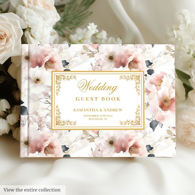 Livre D'or Aquarelle aérienne poussiéreuse rose or mariage (Aerial watercolor dusty pink gold wedding Guest Book )