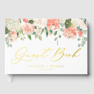 Livre D'or Aquarelle Blanc et Fleurs de Pêche Mariage photo