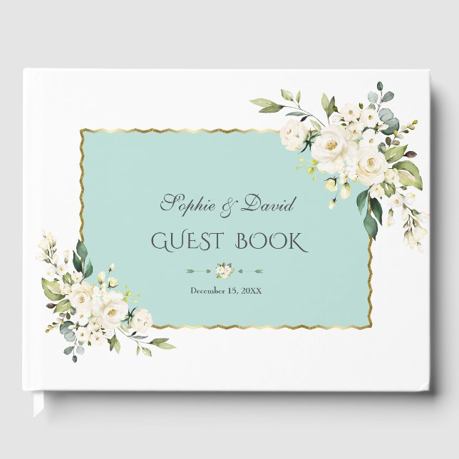 Livre D'or Aquarelle Blanc Fleurs de crème Mariage de cadre v (Recto)