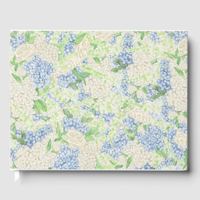 Livre D'or Aquarelle Bleu et Blanc Hydrangea Crest (Recto)