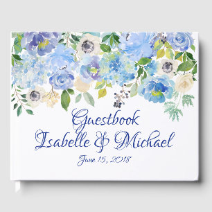 Livre D'or Aquarelle bleue Floral Mariage personnalisé