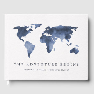 Livre D'or Aquarelle bleue   World Map Mariage