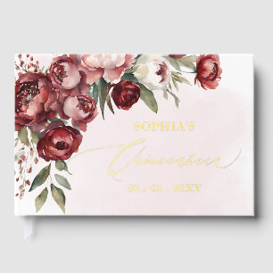 Livre D'or Aquarelle Bourgogne Blush Floral Quinceañera