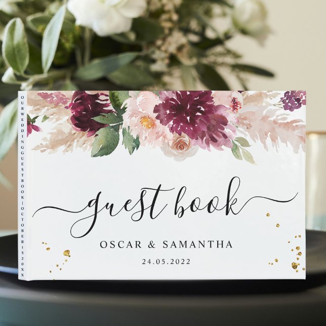 Livre D'or Aquarelle Bourgogne Blush rose et rouge Floral (Créateur téléchargé)