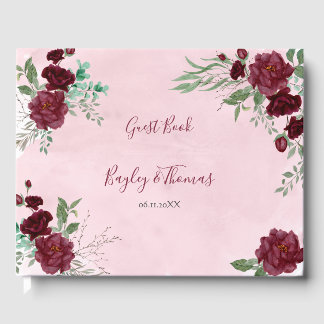 Livre D'or Aquarelle Bourgogne Rouge Rose Mariage
