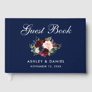 Livre D'or Aquarelle Burgundy Blue Floral Mariage