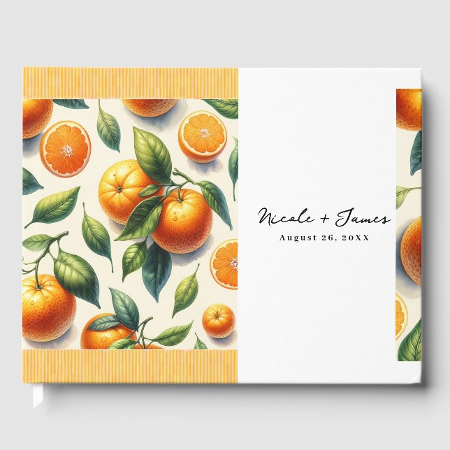 Livre D'or Aquarelle Citrus Orange Feuilles (Recto)