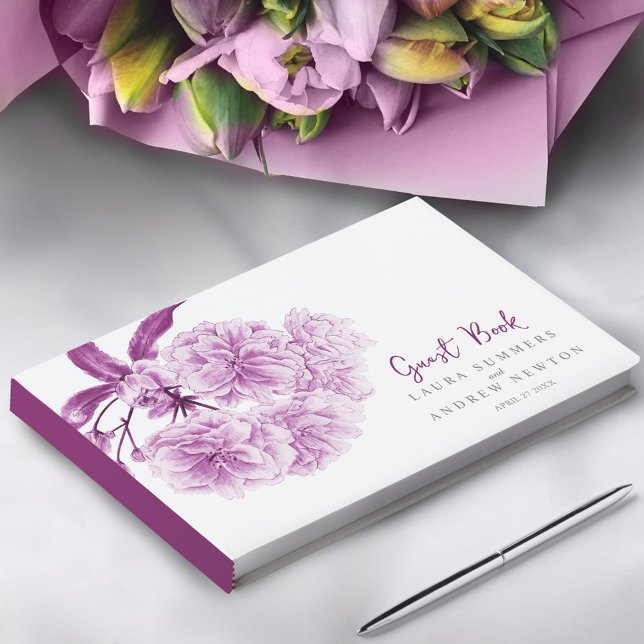 Livre D'or Aquarelle de fleurs de cerisier pourpre mariage pe (Créateur téléchargé)