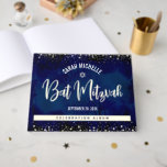 Livre D'or Aquarelle de marine bat mitzvah Script Véritable A<br><div class="desc">Laissez votre Bat mitzvah favori être fier, réjouissez-vous et fêtez son jalon avec ce livre d'or véritable livre d'or de keepsaké stupéfiant. Sur le devant, superbe, moderne, brillant feuille d'or manuscrit, Star of David et de petits points superposent un arrière - plan d'aquarelle bleu marine spectaculaire. La colonne vertébrale personnalisable...</div>