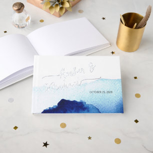 Livre D'or Aquarelle de script moderne Indigo Blue