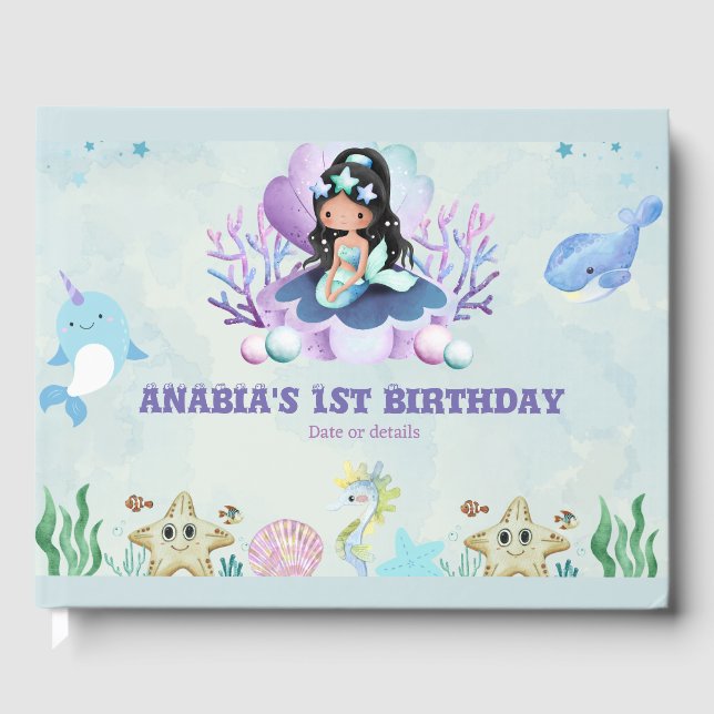 Livre D'or Aquarelle de sirène magique Anniversaire (Recto)