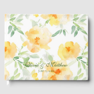 Livre D'or Aquarelle douce tangerine orange jaune floral
