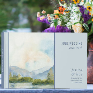 Livre D'or Aquarelle du lac Mountain Mariage bleu Dusty